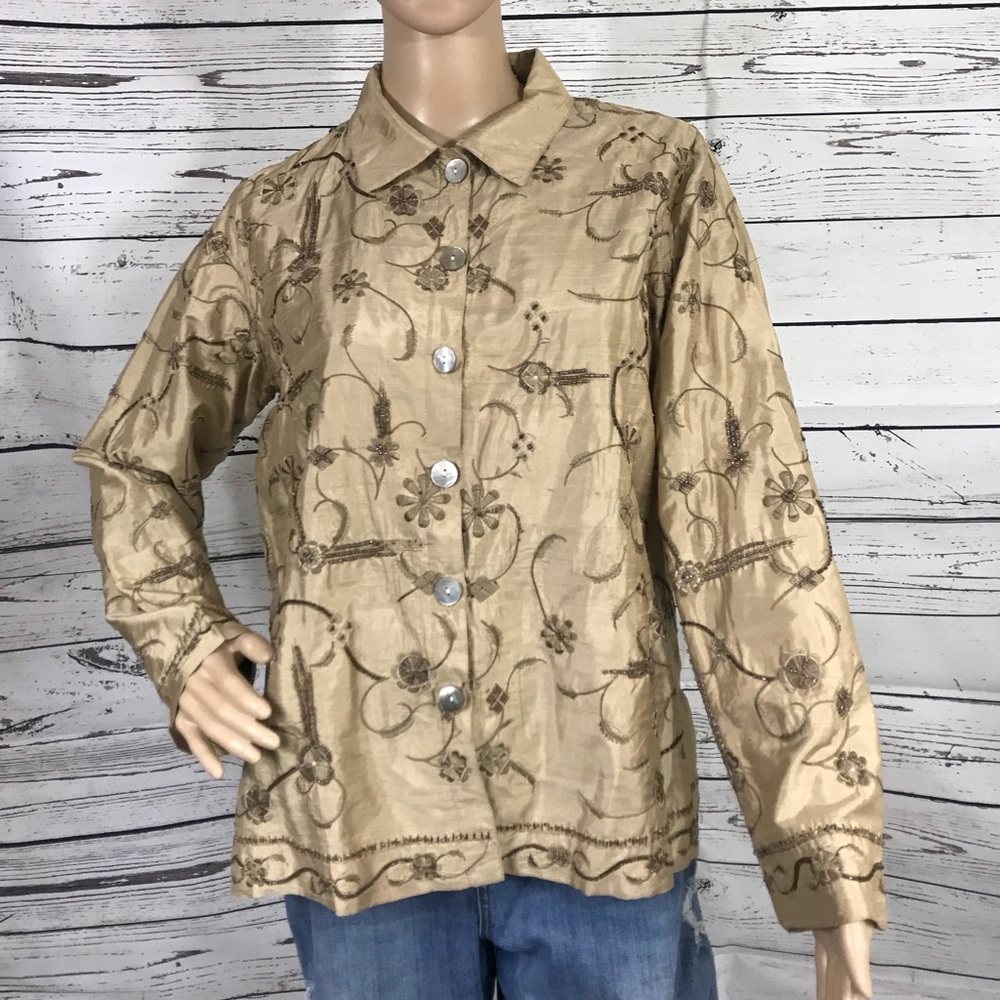 Laura Ashley Embroidered Gold Top Size PM